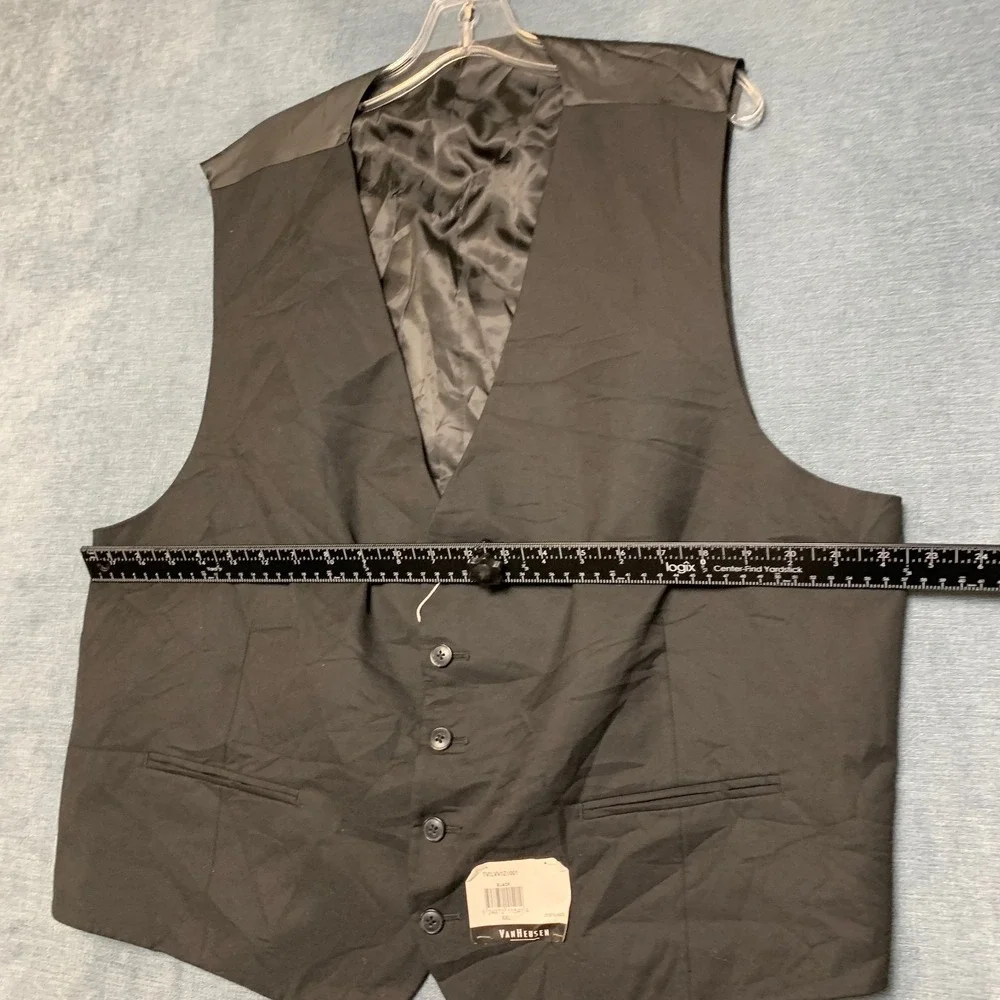 Van Heusen Single Breasted Suit Satin Vest Mens 2XL Black Slim V Neck Sleeveless